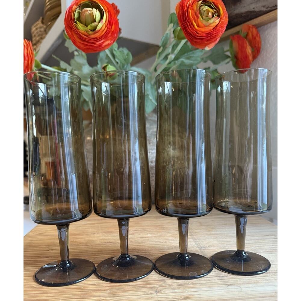 Vintage Holmegaard Mid-Century Modern Smokey Glass Liquor Goblets Set of 4